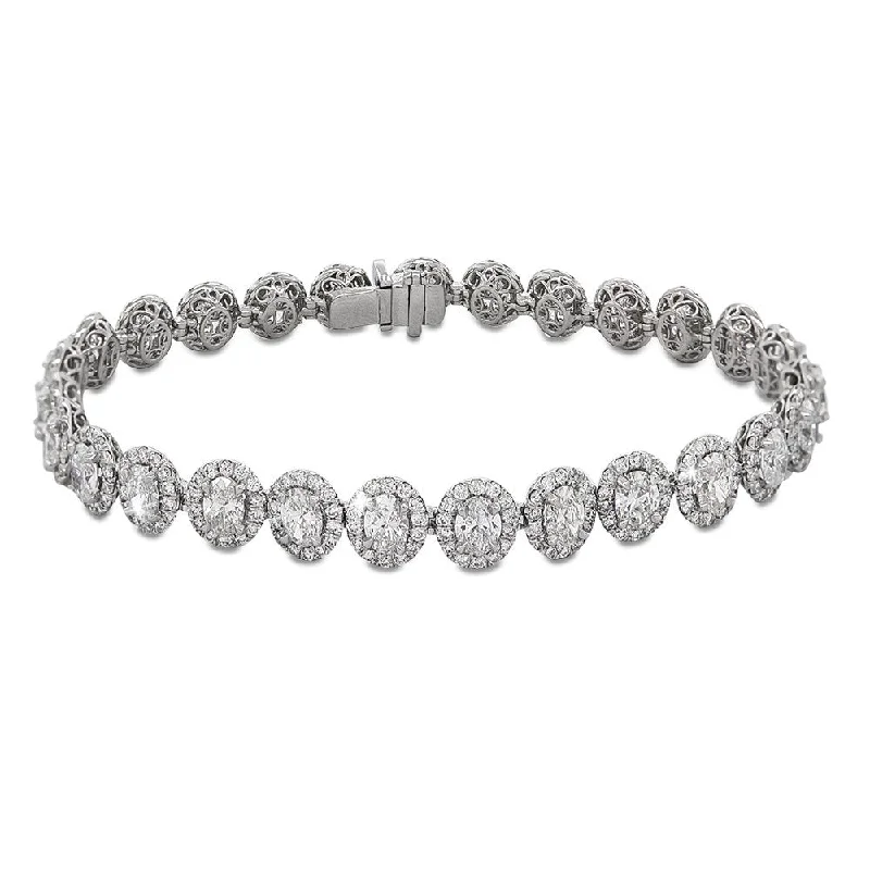 Ladies confident shine bracelets -18KT White Gold 9.25 CTW Oval Halo Diamond Bracelet