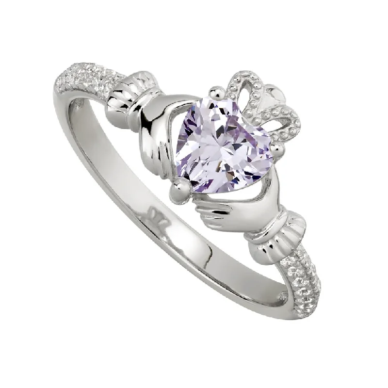 Ladies Rings with Pure Okenite-June Claddagh Birthstone Ring