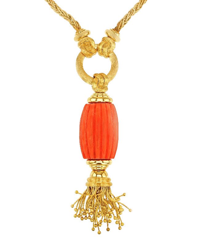 Explorer gleam necklaces -Henry Dunay Coral Tassel Necklace