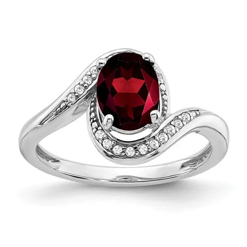 Ladies Rings for Explorer Glow-14K White Gold Oval Garnet And Diamond Ring