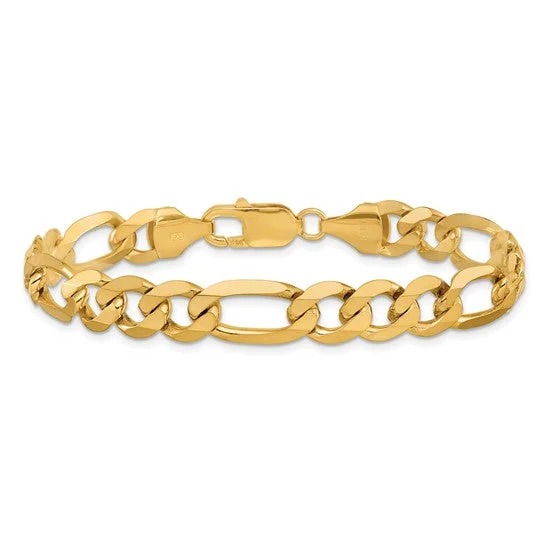 Ladies glamorous party bracelets -14 KARAT YELLOW GOLD 9MM 8.75 INCH SOLID FIGARO BRACELET