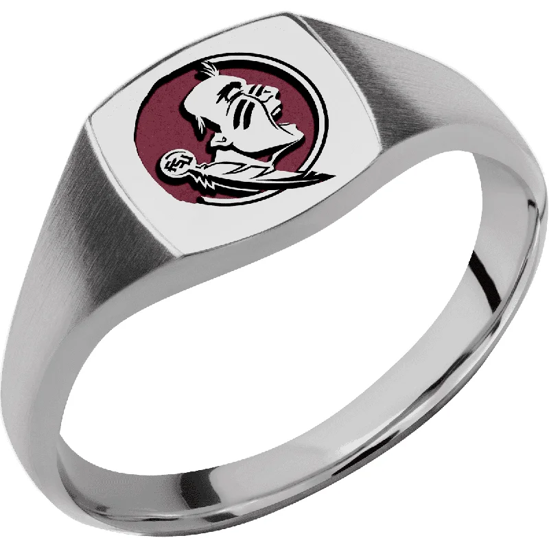 Ladies Rings for Photo Spark-Florida State University FSU Custom Collegiate Palladium Silver Signet Ring