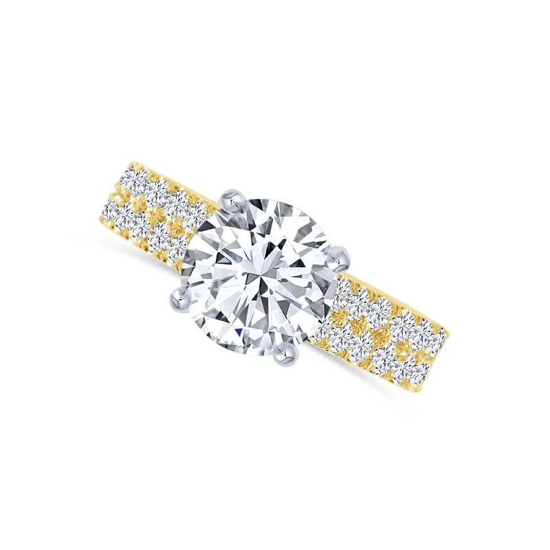 Ladies Engagement Rings Luxe Spark-14K Yellow Gold Double Row Diamond Engagement Ring 2.36 Center Diamond 0.69 Carat Side Diamonds