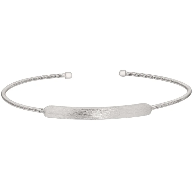 Ladies leaf cascade bracelets -Rhodium Finish Sterling Silver Cable Cuff Bracelet with Name Plate