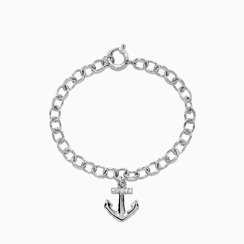 Ladies Valentine’s passion bracelets -Seaside Sterling Silver Diamond Anchor Charm Bracelet, 0.05 TCW