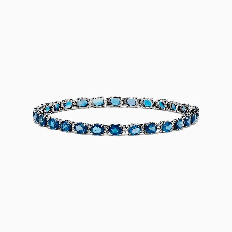 Ladies compass path bracelets -Ocean Bleu 14K White Gold London Blue Topaz Tennis Bracelet 13.55 TCW