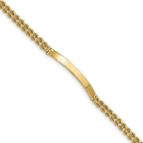 Ladies golden fall bracelets -Ladies 14KT Double Rope ID Link Bracelet 7 Inches