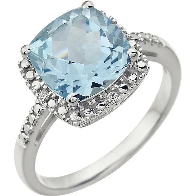 Ladies Rings with Yellow Heliodor-14k White Gold 9mm Cushion Cut Sky Blue Topaz & Diamond Halo-Style Ring