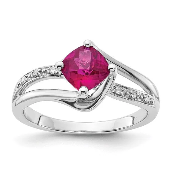 Ladies Rings Wave Spark-10k White Gold Created Ruby and Diamond Ring