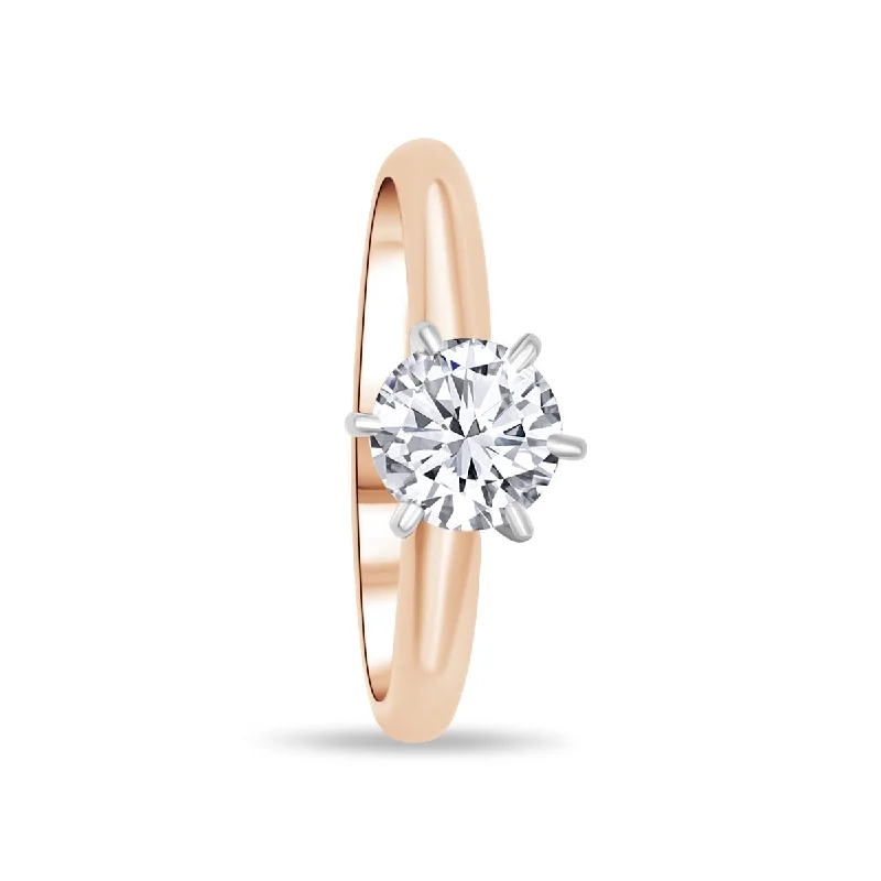 Ladies Engagement Rings Round Shine-14K Rose Gold Round 0.97 Carat Diamond Engagement Ring