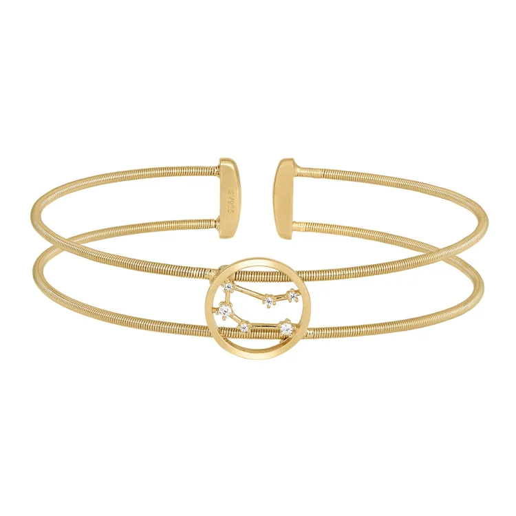 Ladies cosmic dust bracelets -Gold Finish Sterling Silver Cable Cuff Constellation Bracelet with Simulated Diamonds - Gemini