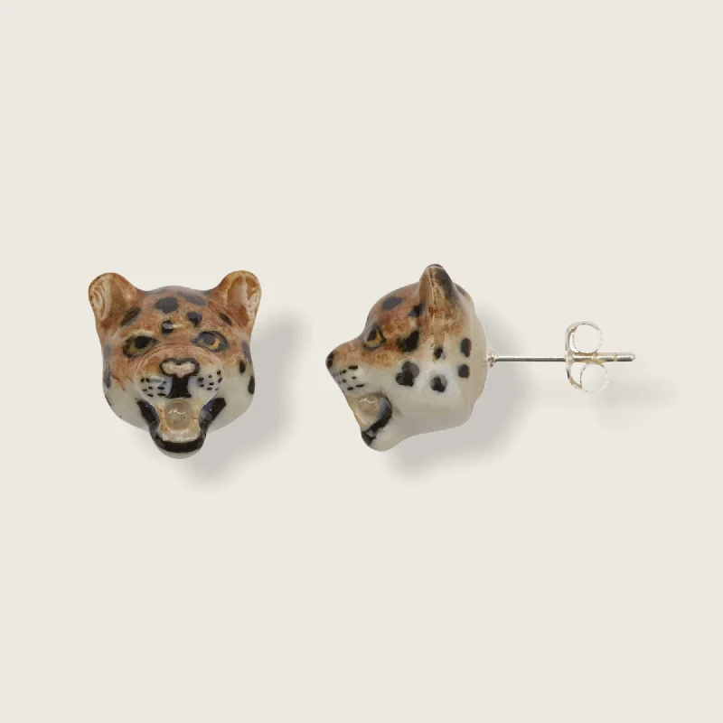 Ladies Earrings for Grandma Spark-Roaring Leopard Stud Earrings Porcelaine by AndMary