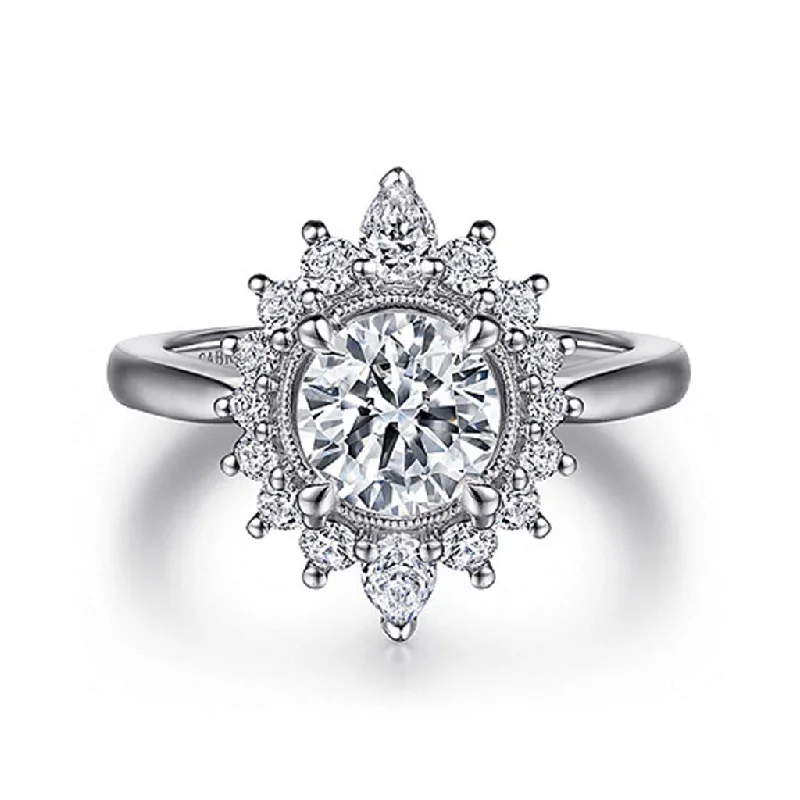 Ladies Engagement Rings Two Glow-Gabriel & Co Heidi - 14K White Gold Fancy Halo Round Diamond Engagement Ring