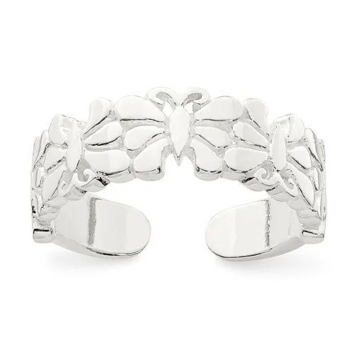 Ladies Rings with Mint Serpentine-Sterling Silver Polished Butterflies Toe Ring