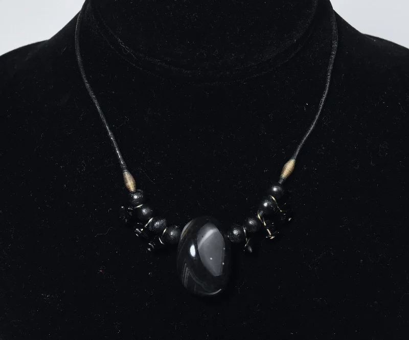 Lasting wear necklaces -Black Onyx Pendant and Ebony Necklace