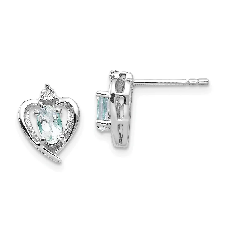 Ladies Earrings with Nebula Drops-14k White Gold Genuine Aquamarine & Diamond Heart Earrings