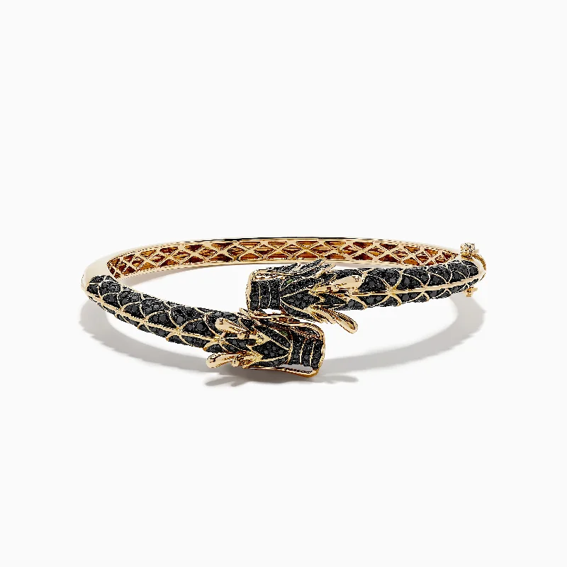 Ladies signature style bracelets -Safari 14K Yellow Gold Black Diamond Dragon Bangle