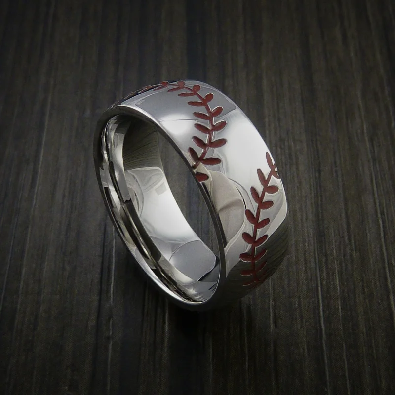 Ladies Rings for Gala Glow-Titanium Double Stitch Baseball Ring with Polish Finish