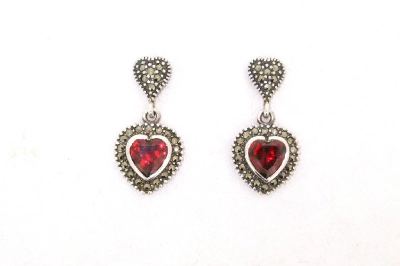 Ladies Earrings for Sister Shine-Heart Earrings Silver Marcasite