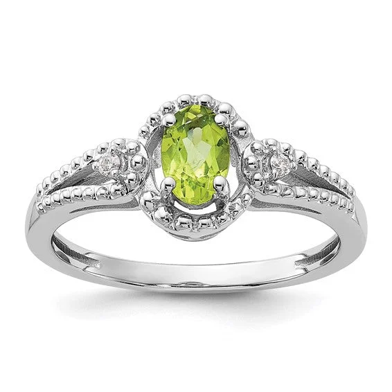 Ladies Rings for Casual Spark-Sterling Silver Peridot And Diamond Beaded Swirl Ring