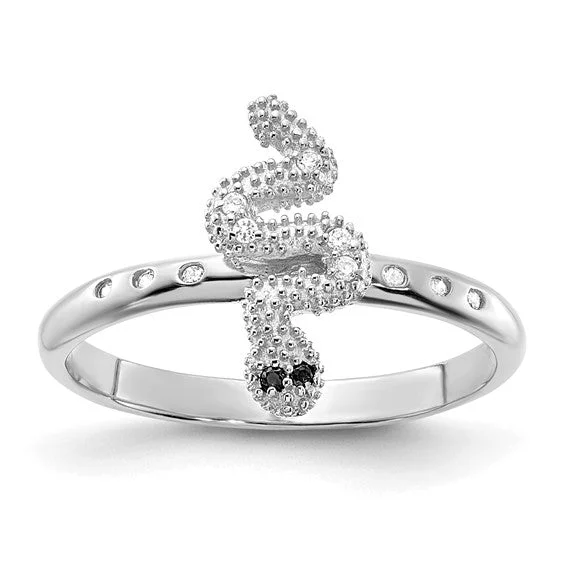 Ladies Rings for Hero Shine-Sterling Silver Black And White CZ Snake Ring