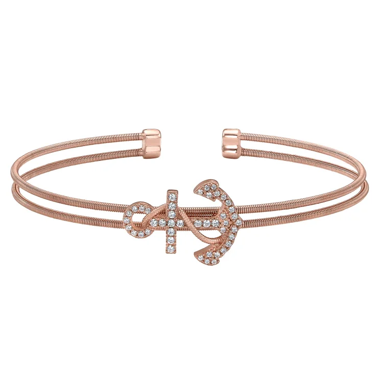 Ladies celestial star bracelets -Rose Gold Finish Sterling Silver Two Cable Anchor Cuff Bracelet Bracelet with Simulated Diamonds