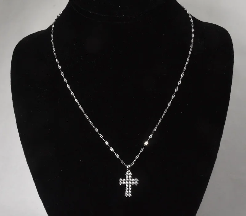 Trendy vibe necklaces -Sterling Silver Cubic Zirconia Crucifix Pendant on Milor Sterling Silver Twisted Rope Link Chain Necklace