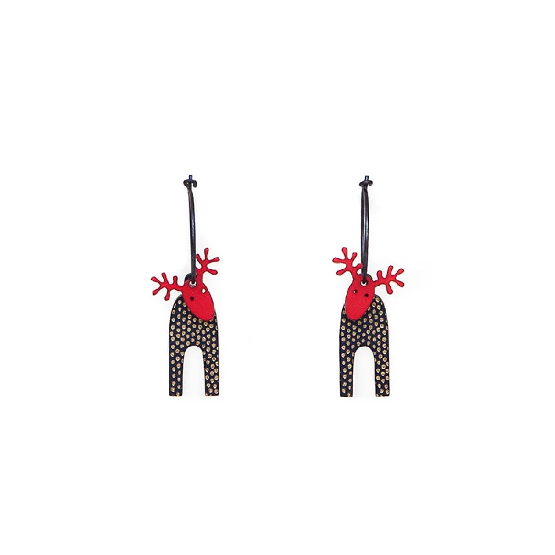 Ladies Earrings with Petal Shine-Lene Lundberg K-Form Navy/Gold Spot/Red Head Reindeer Earrings