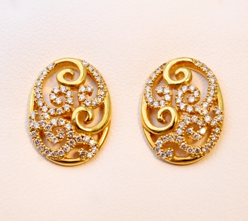 Ladies Earrings with Yellow Xenotime-18K yellow gold scroll earrings with Diamonds