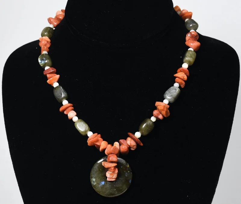 Memory gleam necklaces -Labradorite, Red Coral, White Onyx Necklace