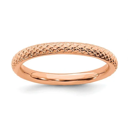 Ladies Rings with Cyan Euclase-Rose Gold Over Sterling Silver Stackable Expressions Cable Patterned Ring