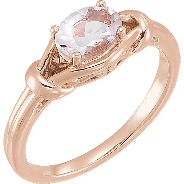 Ladies Rings with Hex Glow-14k Gold Oval Morganite Knot Ring - White Rose or Yellow Gold