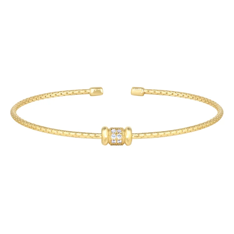 Ladies quiet poise bracelets -Gold Finish Sterling Silver Corean Cable Cuff Bracelet with a Barrell with Simulated Diamonds