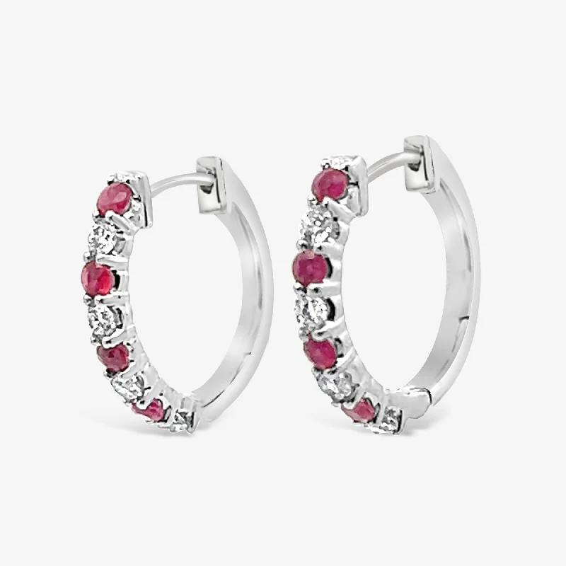 Ladies Earrings with Green Grandidierite-Alternating Ruby & Diamond Hoop Earrings