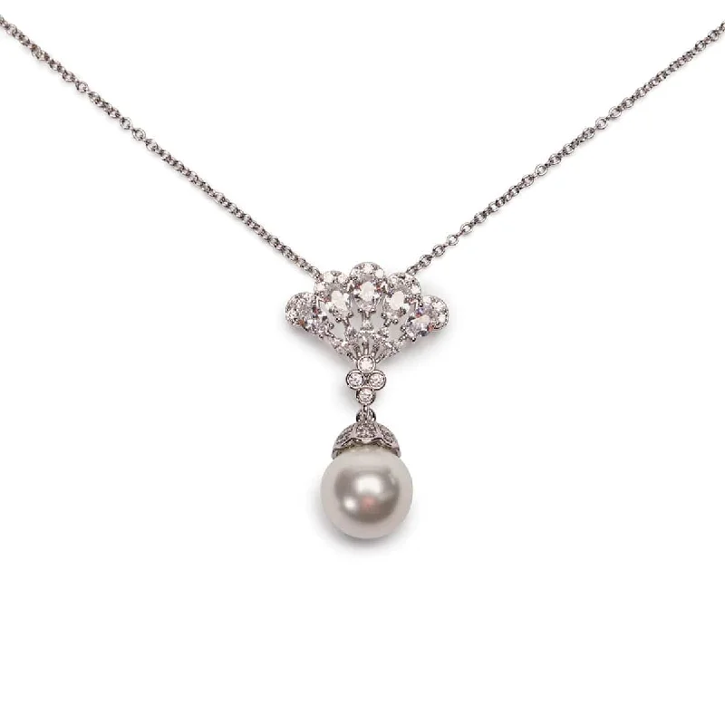 Rugged charm necklaces -Cubic Zirconia vintage bridal necklace: Crystal pendant necklace