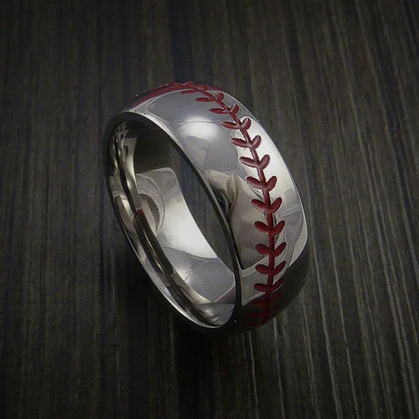 Ladies Rings for Youth Glow-Titanium Baseball Ring with Polish Finish