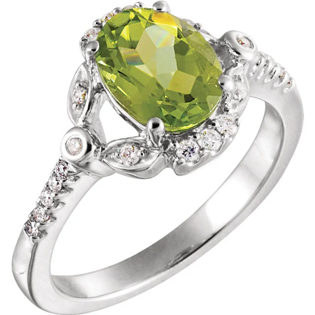 Ladies Rings with Wing Shine-14k White Gold Genuine Oval Peridot & Diamond Accented Ring