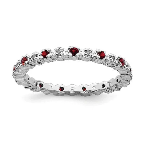 Ladies Rings with Plum Axinite-Sterling Silver Stackable Expressions Garnet & Diamond Alternating Eternity Ring