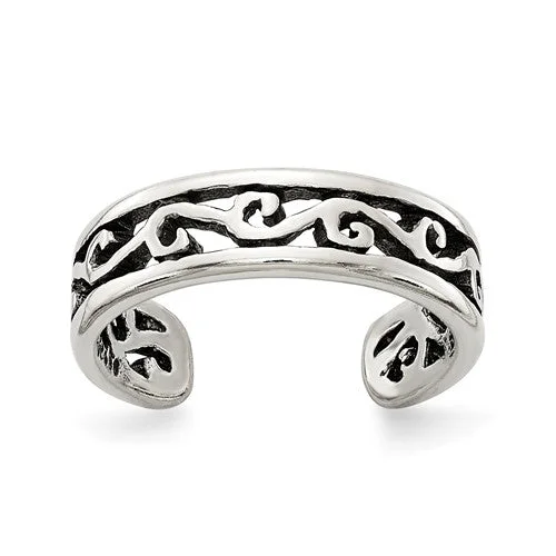 Ladies Rings for Founder Spark-Sterling Silver Open Filigree Antiqued Toe Ring